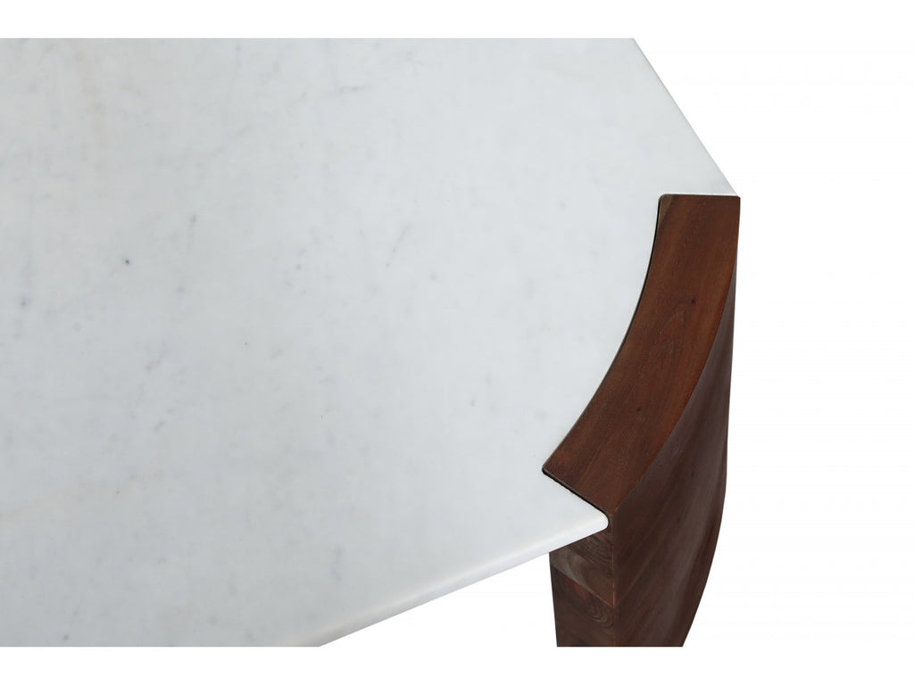 Torvi - Mesa de centro cuadrada Torvi con tablero de mármol y patas de madera maciza de mango