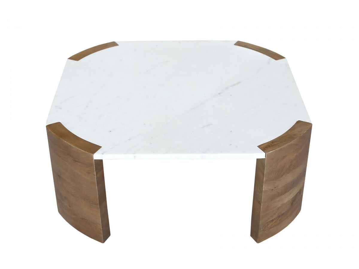 Torvi - Torvi Square Coffee Table with Marble Top and Solid Acacia Wood Legs