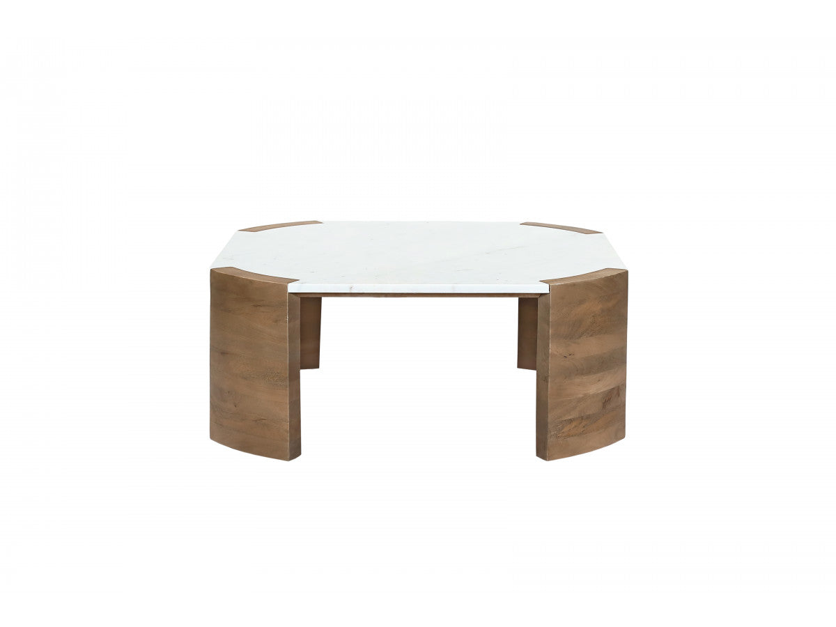 Torvi - Torvi Square Coffee Table with Marble Top and Solid Acacia Wood Legs