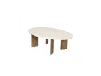 Arya - Oval Coffee Table 110 Cm Travertine Effect And Solid Mango Wood Legs