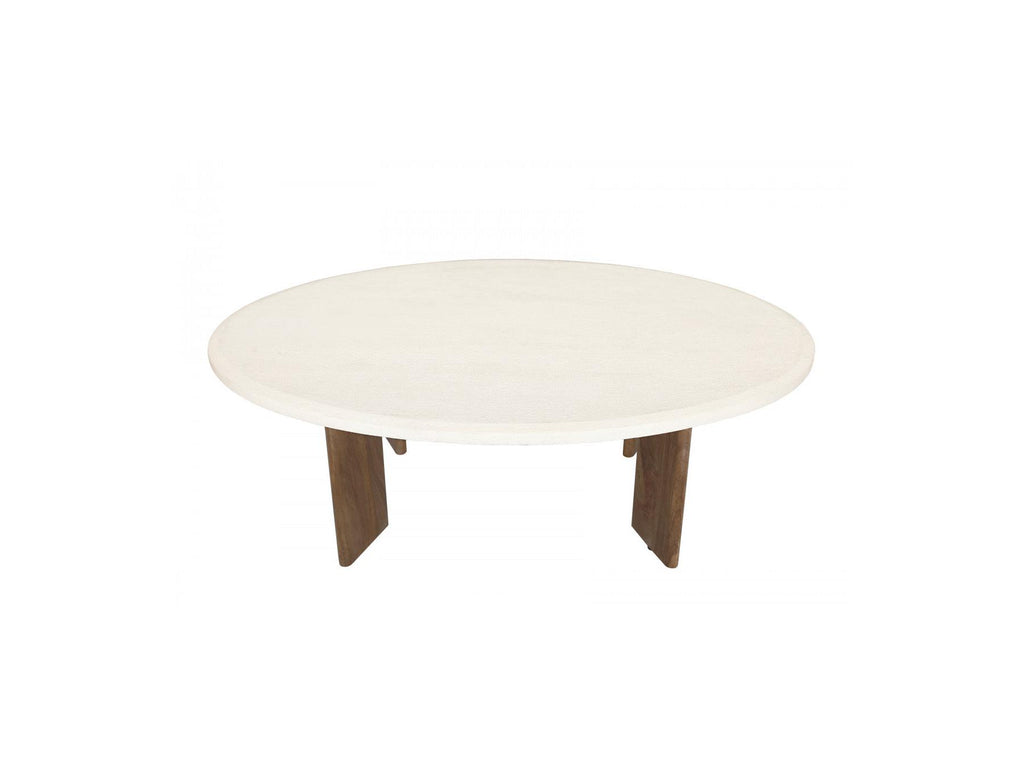 Arya - Oval Coffee Table 110 Cm Travertine Effect And Solid Mango Wood Legs