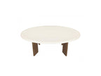 Arya - Oval Coffee Table 110 Cm Travertine Effect And Solid Mango Wood Legs
