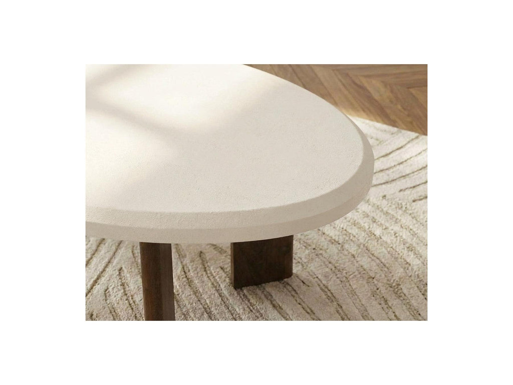 Arya - Oval Coffee Table 110 Cm Travertine Effect And Solid Mango Wood Legs