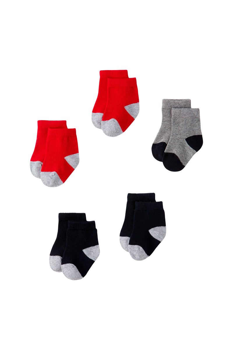 5 Pares De Calcetines - Rojo, Negro Y Gris Jaspeado - Bebé Niño