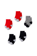 5 Pares De Calcetines - Rojo, Negro Y Gris Jaspeado - Bebé Niño