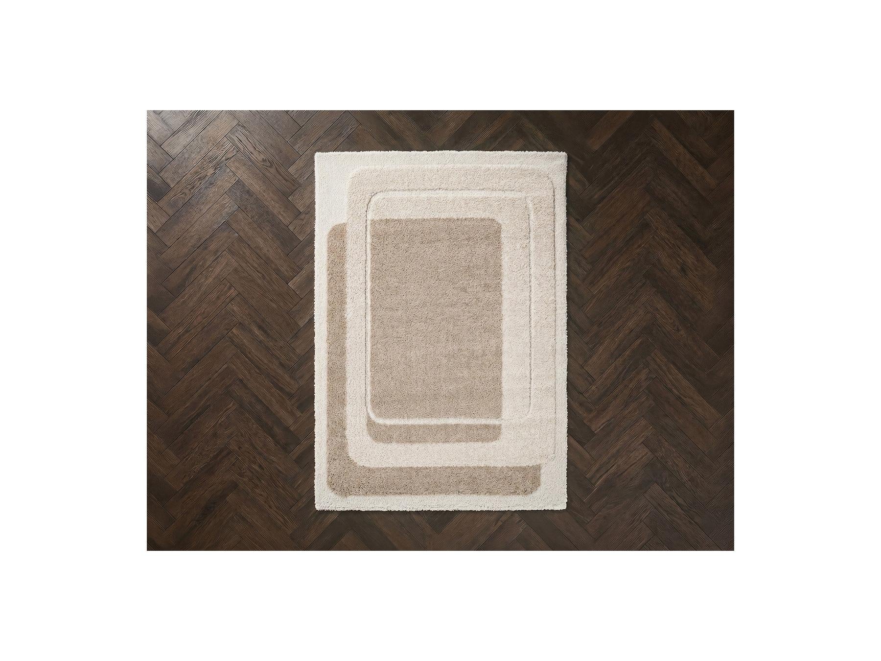 Kare - Tapis Poils Longs - Motif Graphique - Beige