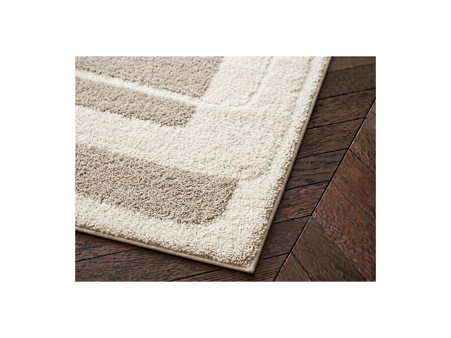 Kare - Tapis Poils Longs - Motif Graphique - Beige