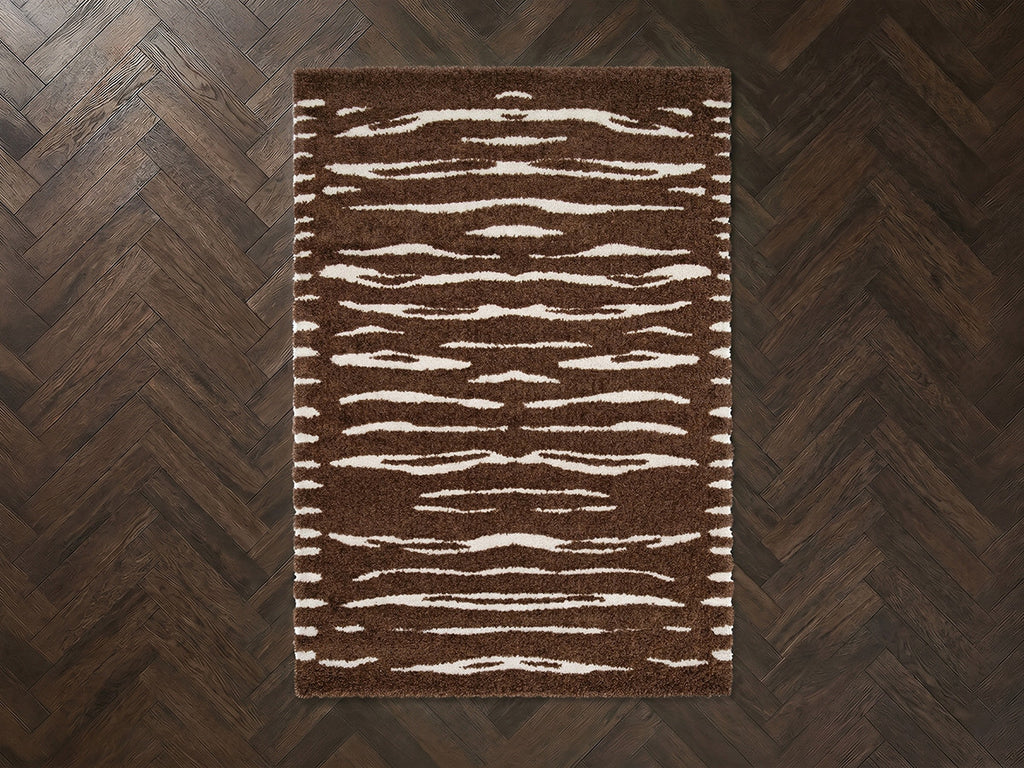 Tavaro - Tapis Poils Longs - Motif Abstrait - Marron
