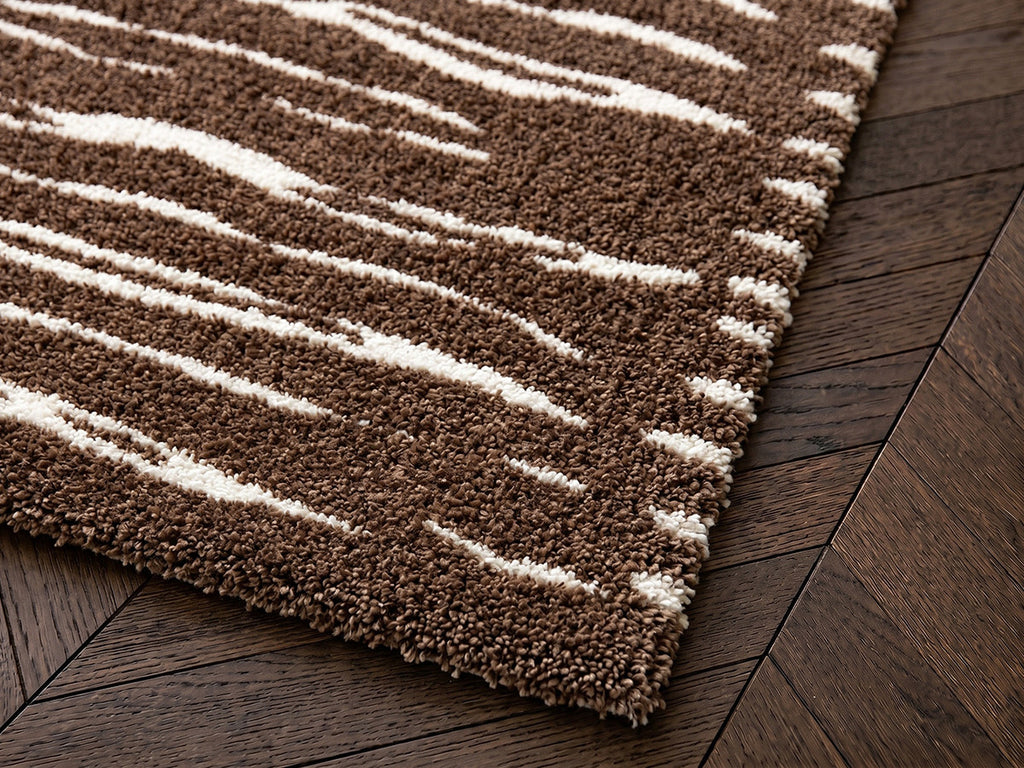 Tavaro - Tapis Poils Longs - Motif Abstrait - Marron