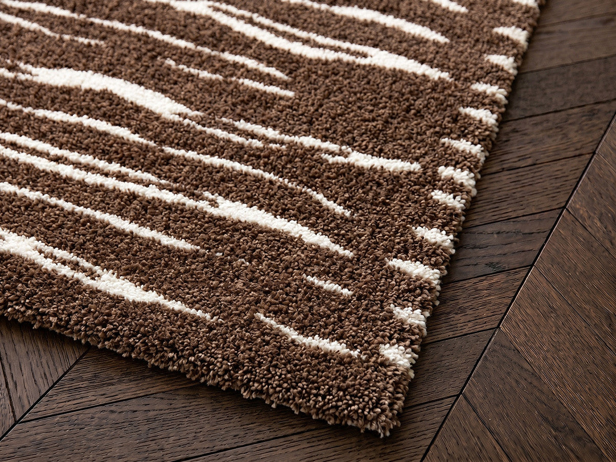 Tavaro - Tapis Poils Longs - Motif Abstrait - Marron