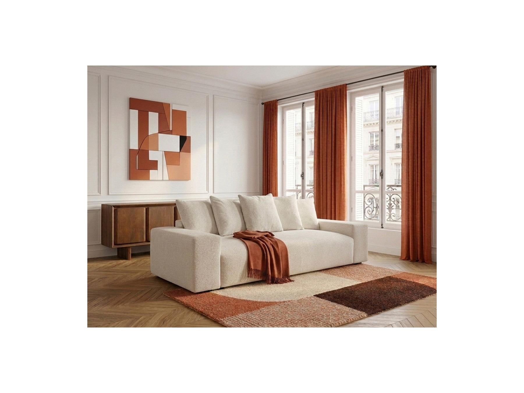 Voltaire - Canapé Droit Convertible Coffre - Tissu Chiné