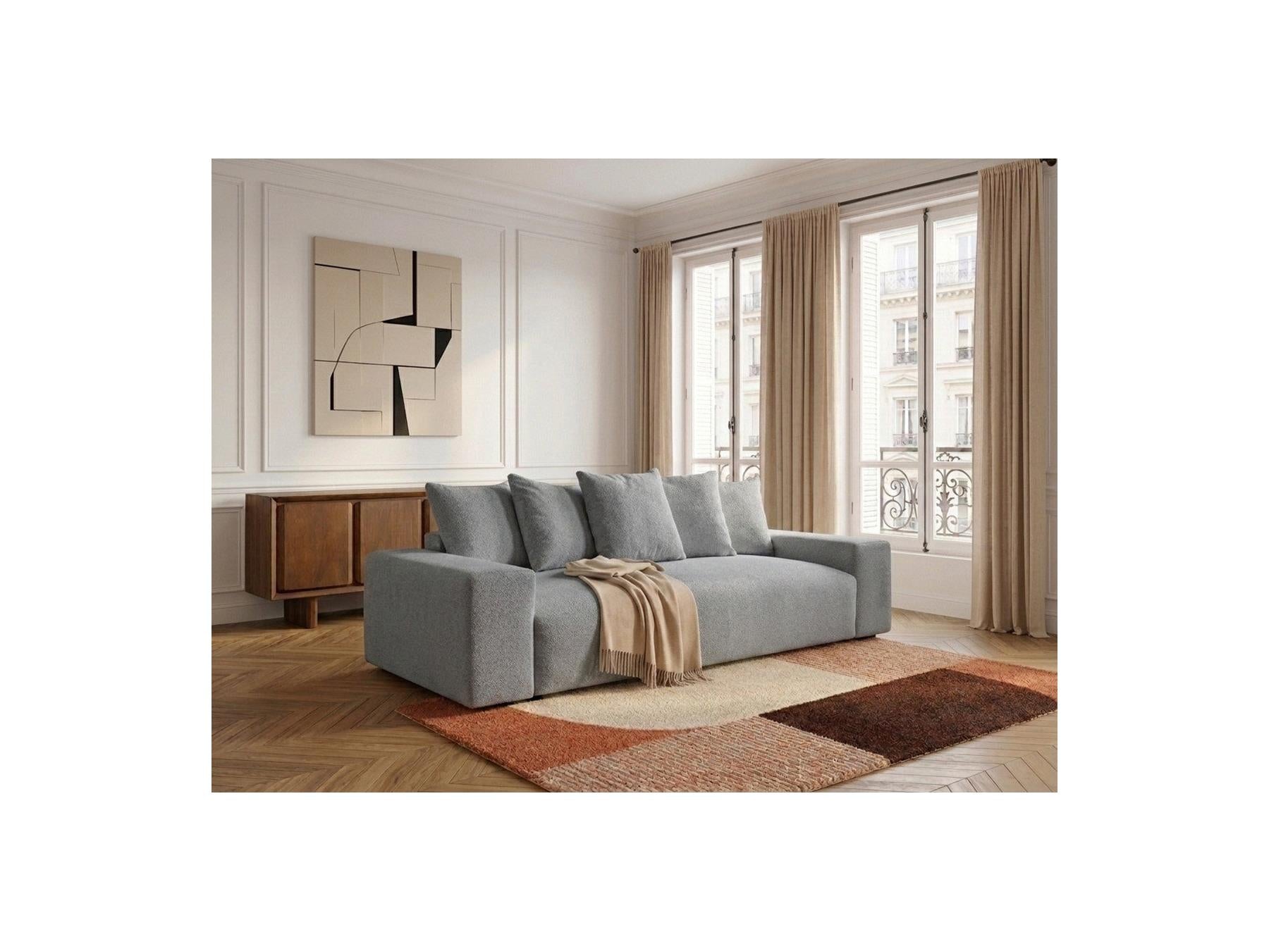 Voltaire - Canapé Droit Convertible Coffre - Tissu Chiné