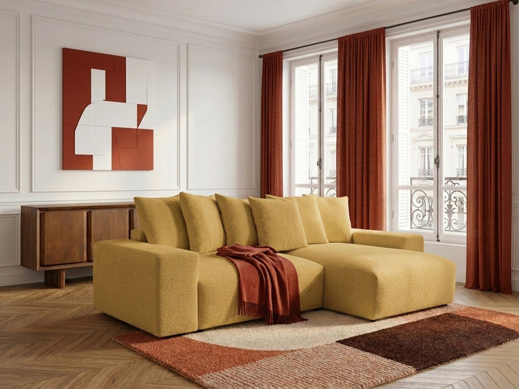Voltaire - Canapé D'Angle Convertible Réversible Coffre - Tissu Chiné