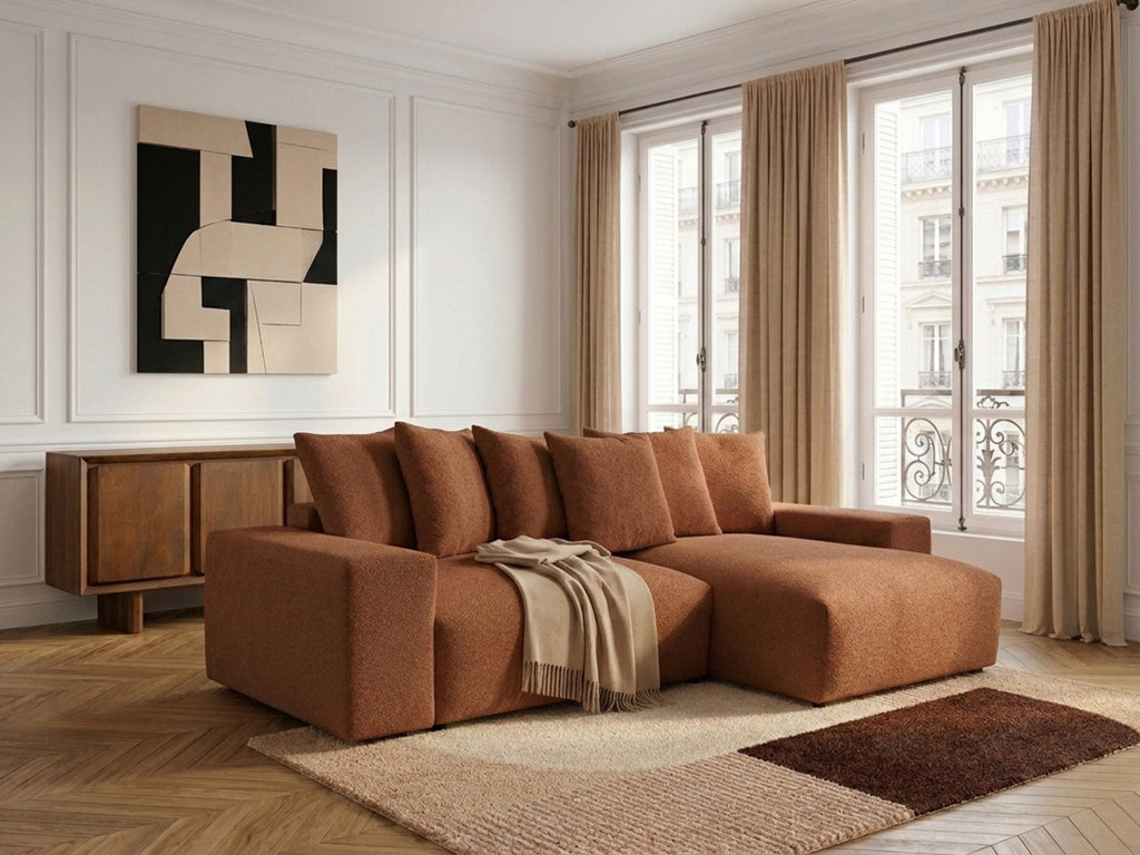 Voltaire - Canapé D'Angle Convertible Réversible Coffre - Tissu Chiné