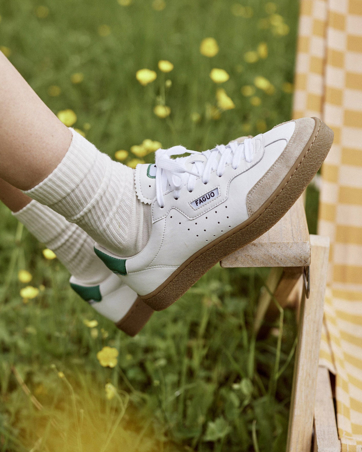 Baskets Blanc Et Vert Cuir Et Suède