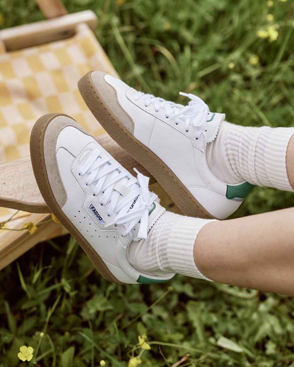Baskets Blanc Et Vert Cuir Et Suède