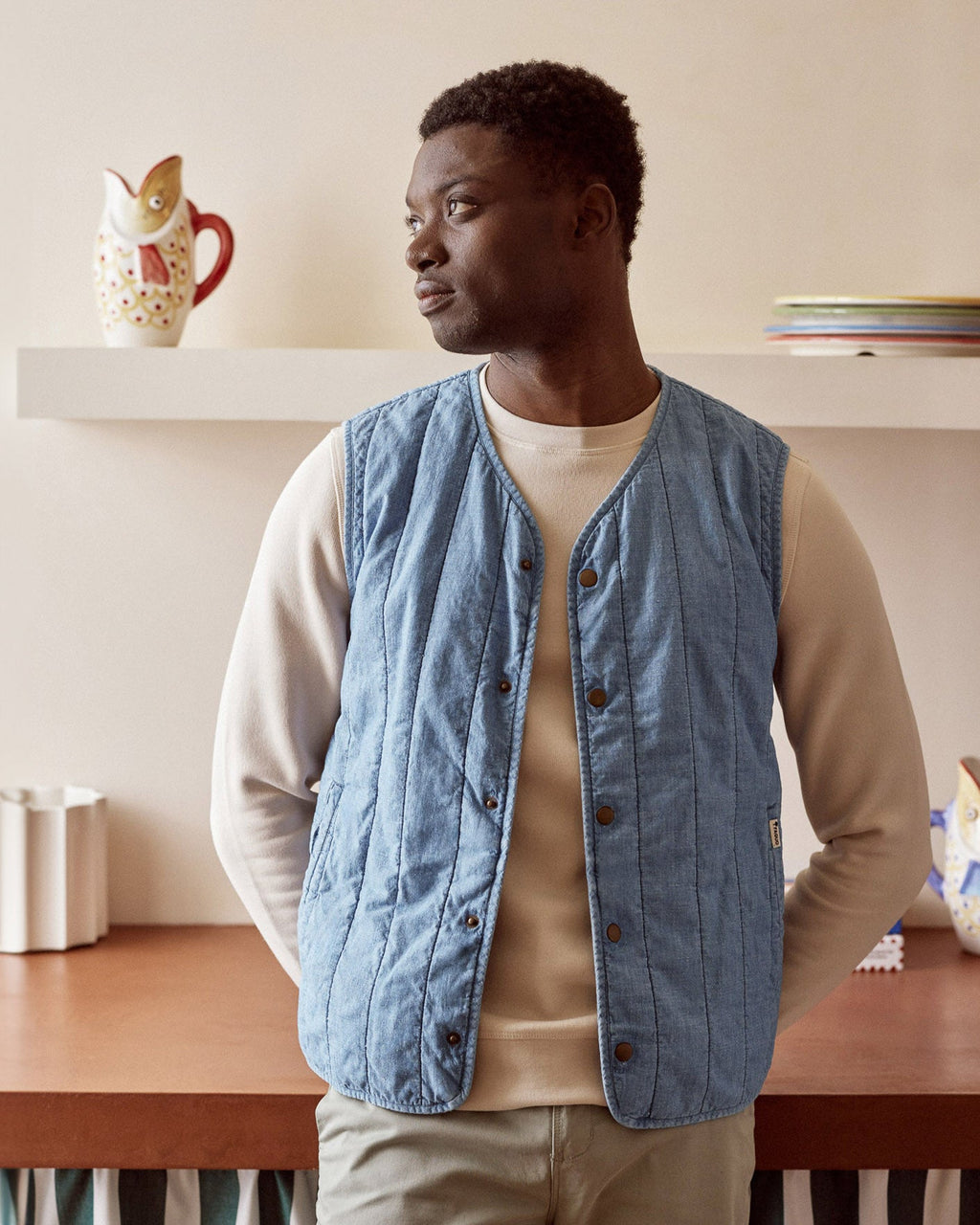 Light Denim Cotton Sleeveless Jacket