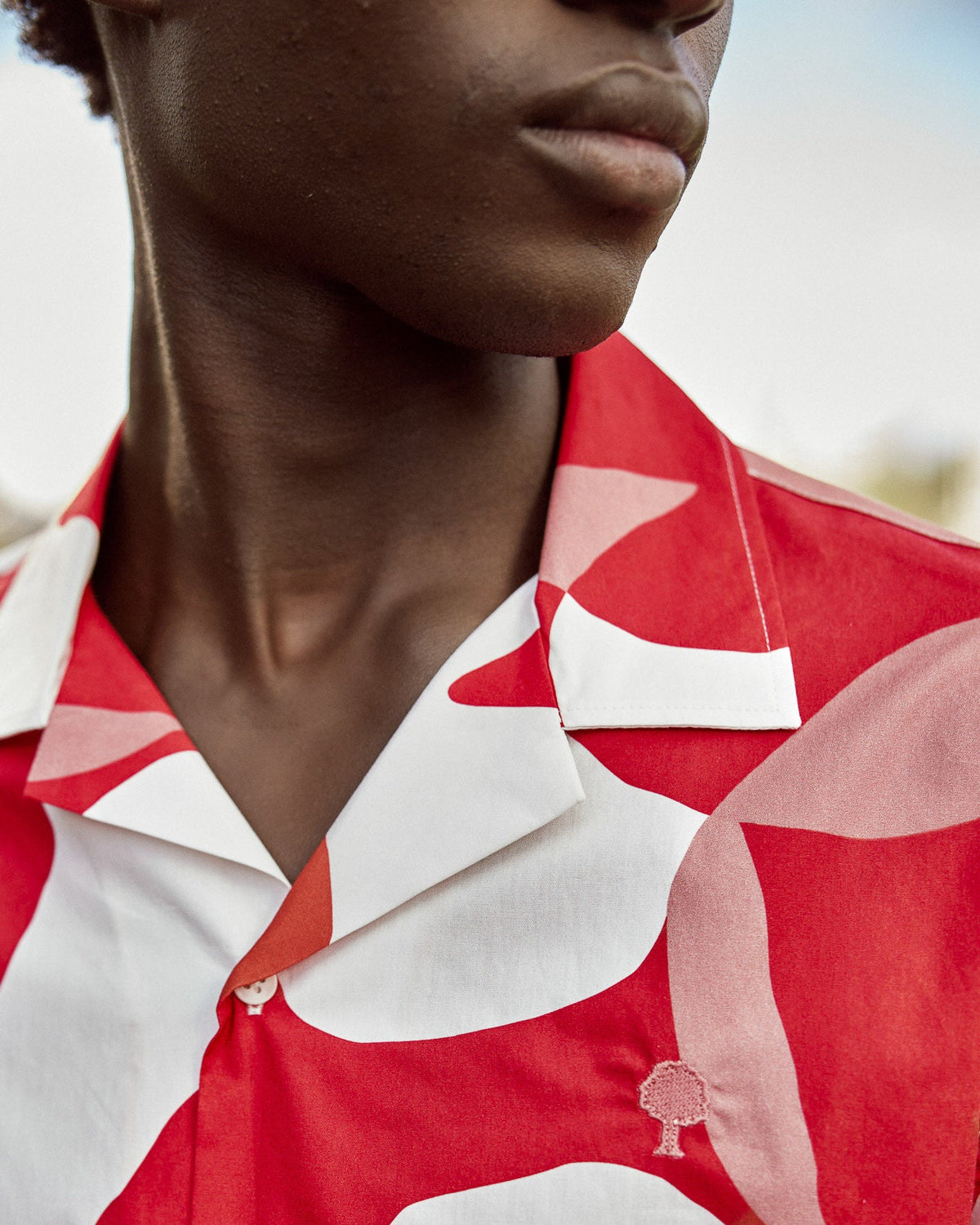 Chemise Manches Courtes Rouge & Crème Coton