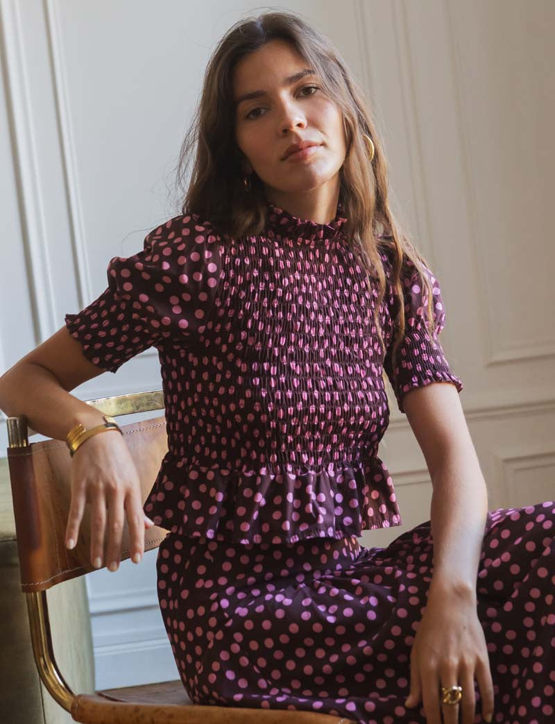 Gepunkteter Rock Bordeaux & Rosa Marisol