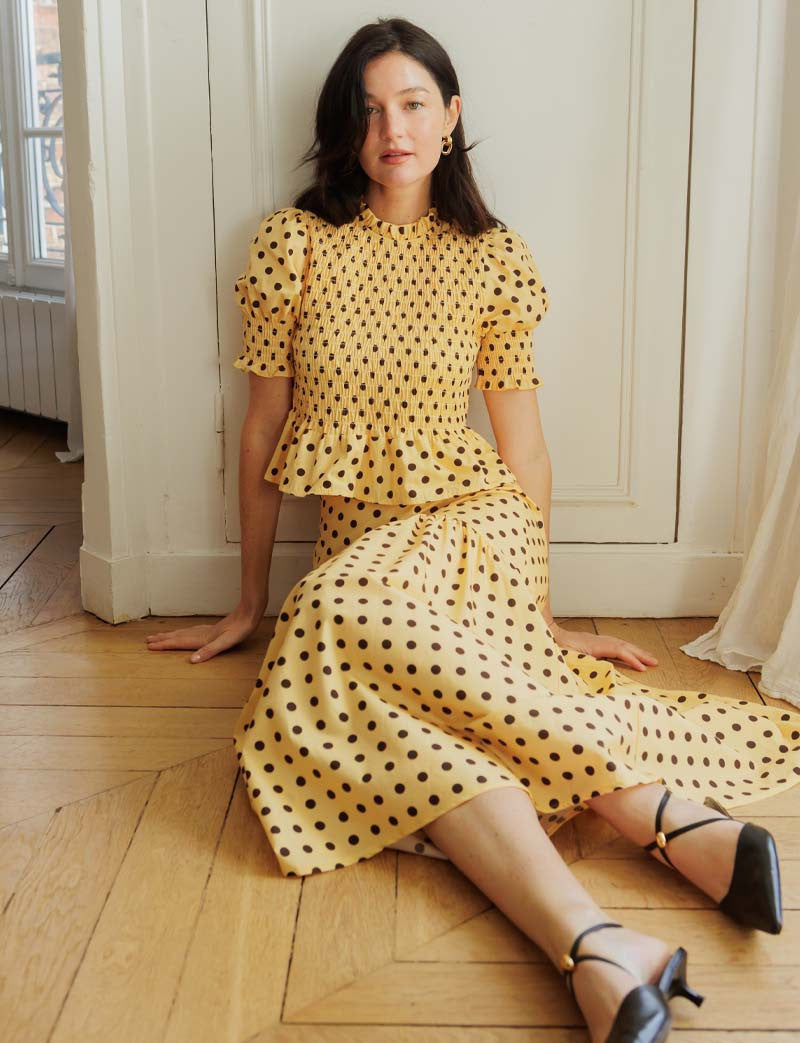 Yellow & Chocolate Polka-Dot Paloma Top