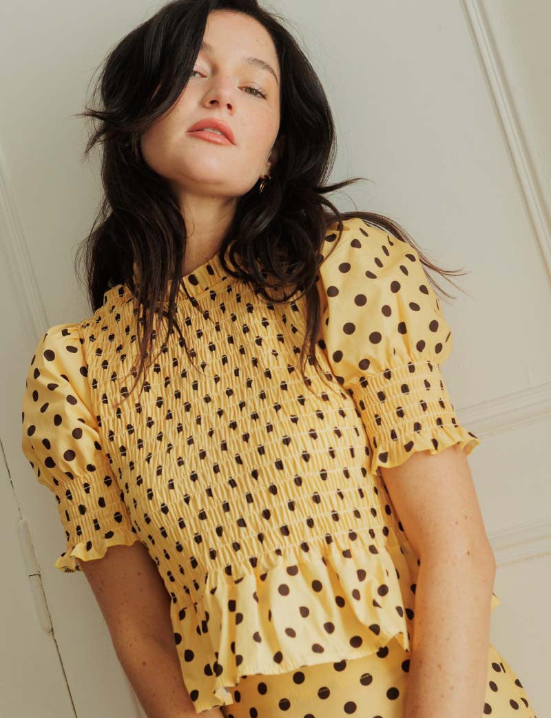Yellow & Chocolate Polka-Dot Paloma Top