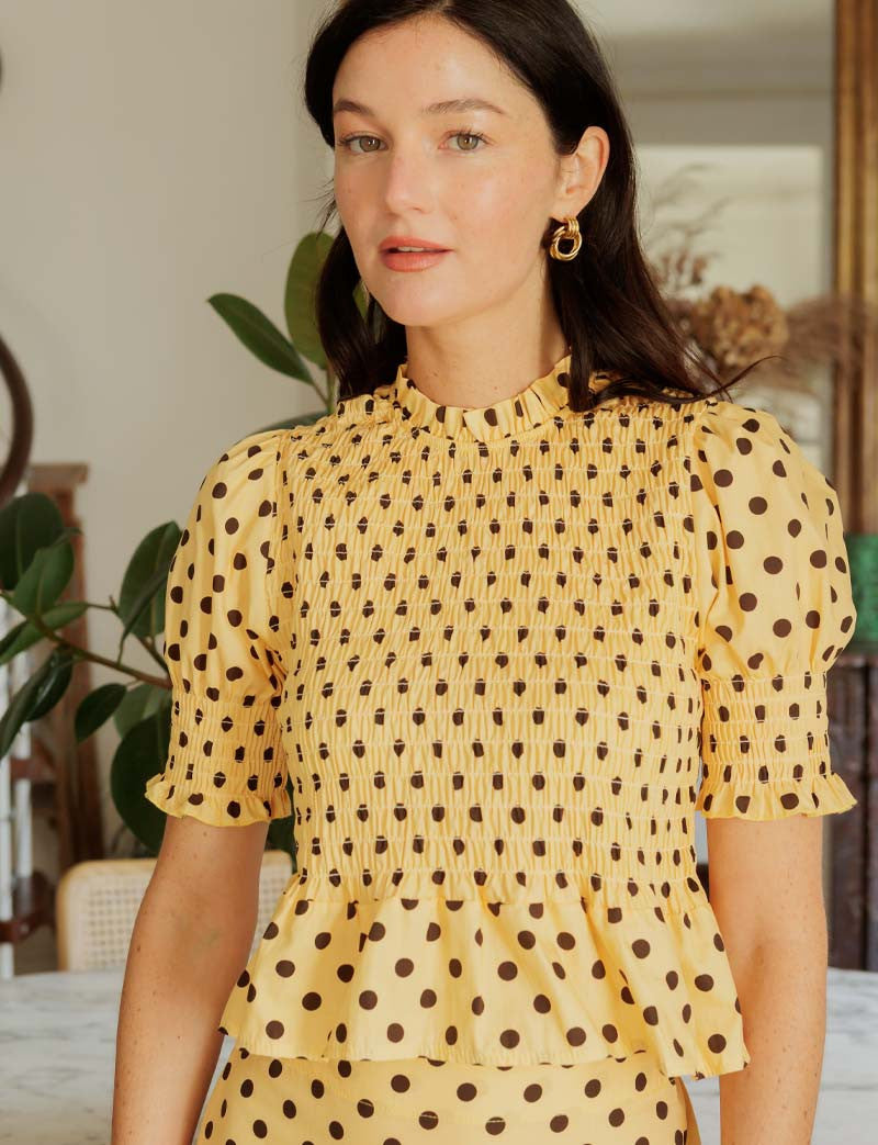 Yellow & Chocolate Polka-Dot Paloma Top