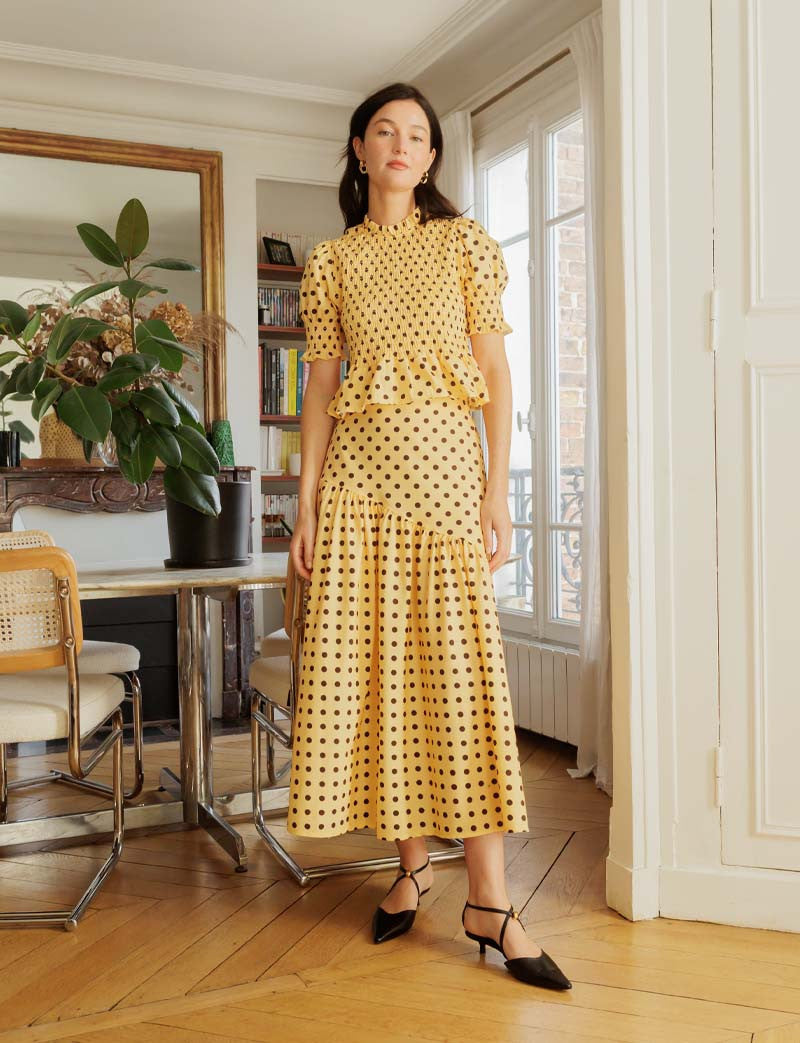 Yellow & Chocolate Polka-Dot Paloma Top