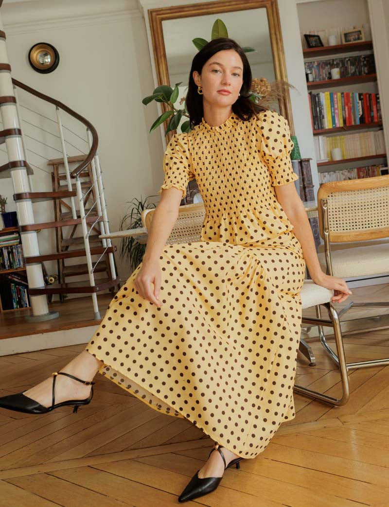 Yellow & Chocolate Polka-Dot Paloma Top