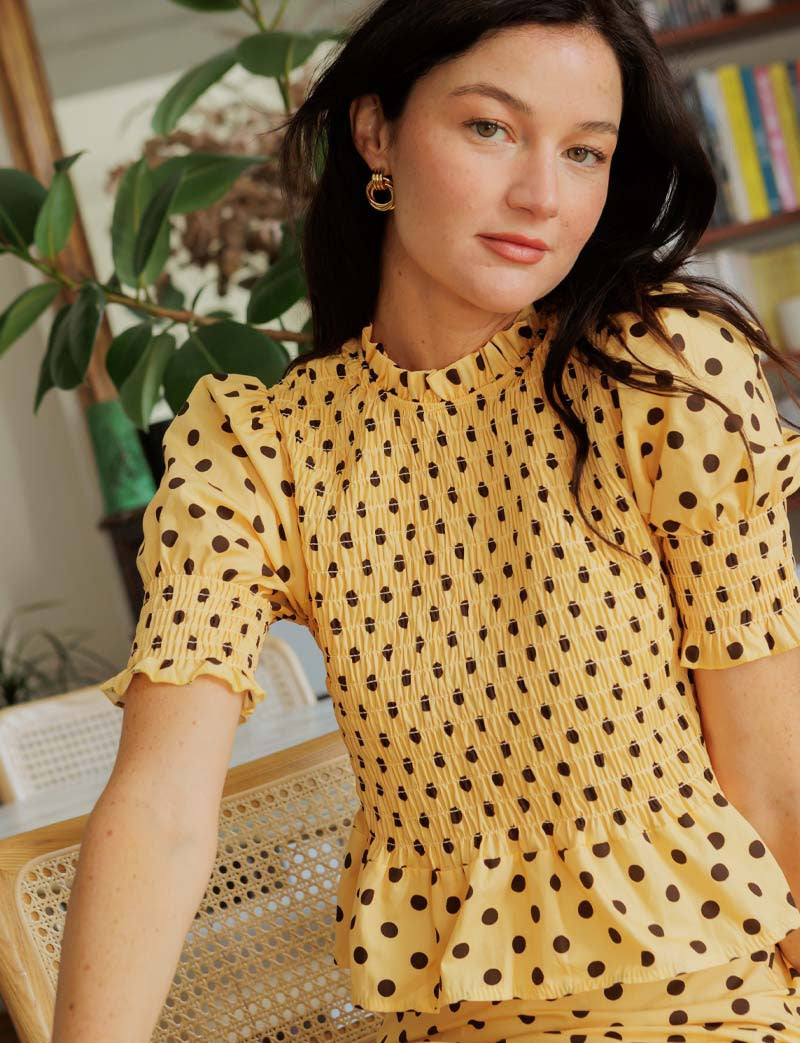 Yellow & Chocolate Polka-Dot Paloma Top