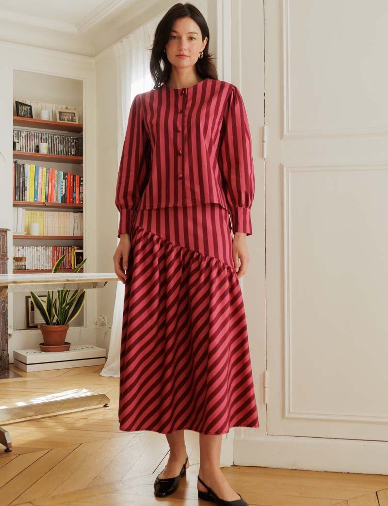 Lyserød og Bordeaux Stribet Bluse Solana