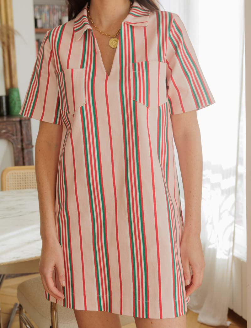 Vestido Rosa De Rayas Monett