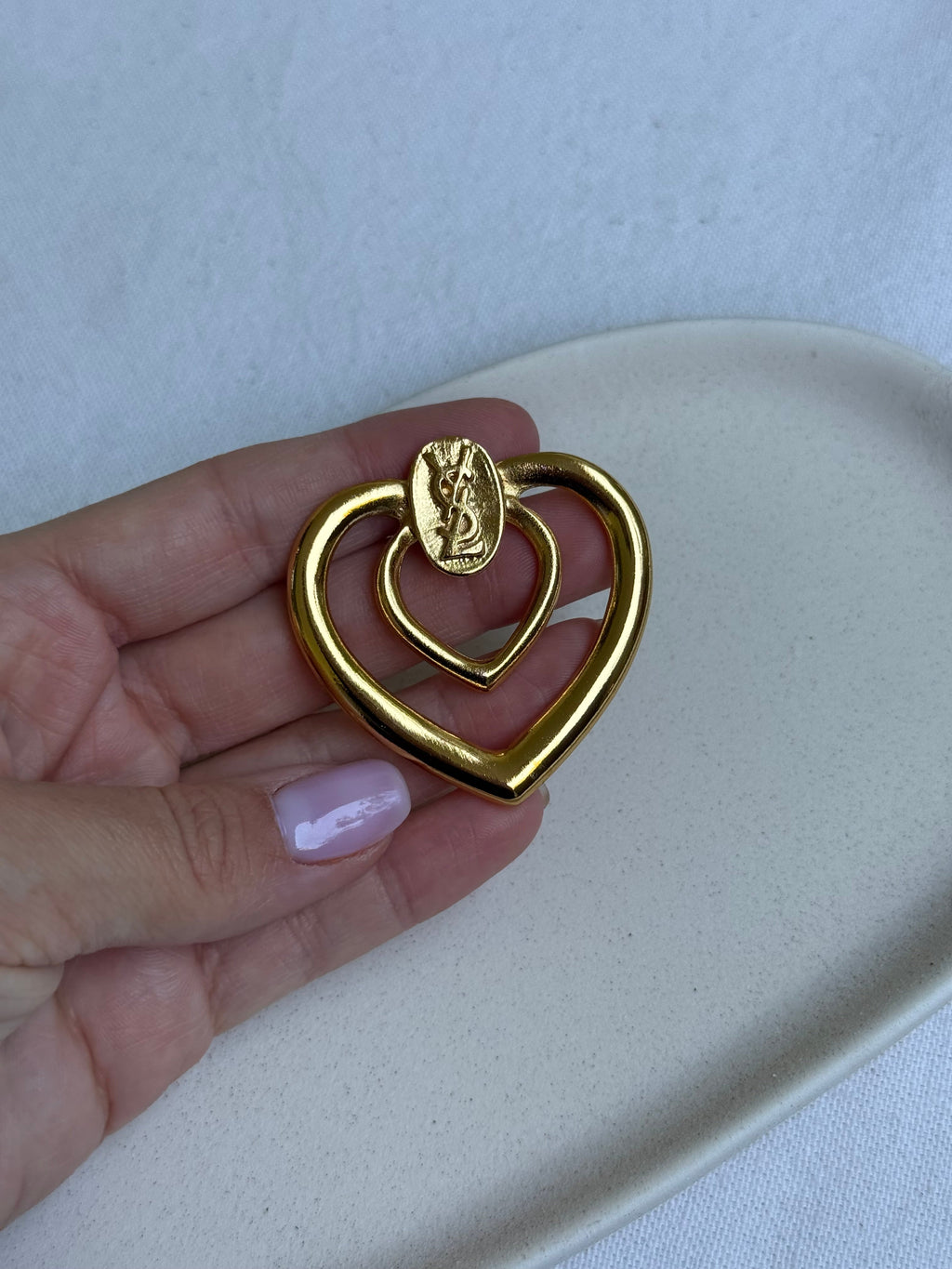 Vintage YSL Scarf Ring - Double Gold Hearts