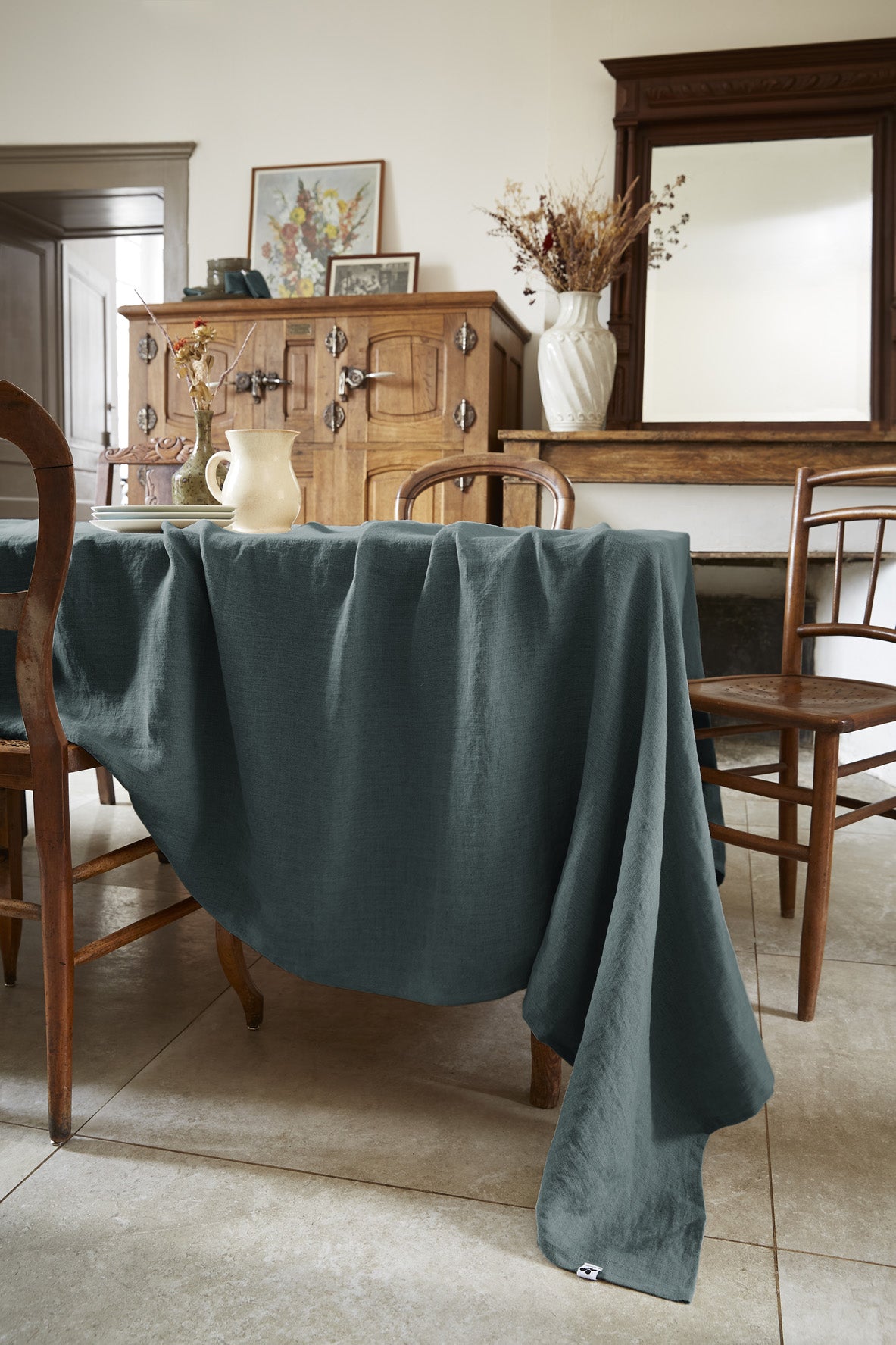 Soline - Nappe Rectangle - Lin Lavé - Ardoise