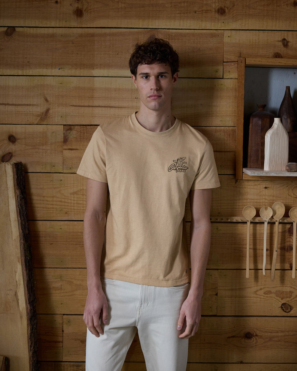 T-Shirt Beige In Cotone