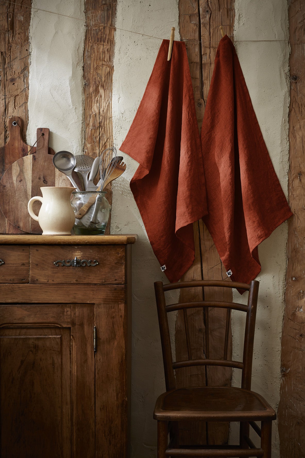 Soline - Set of 2 Tea Towels - Washed Linen - Paprika