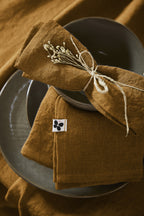 Set of 3 Towels - Washed Linen - Soline - Caramel