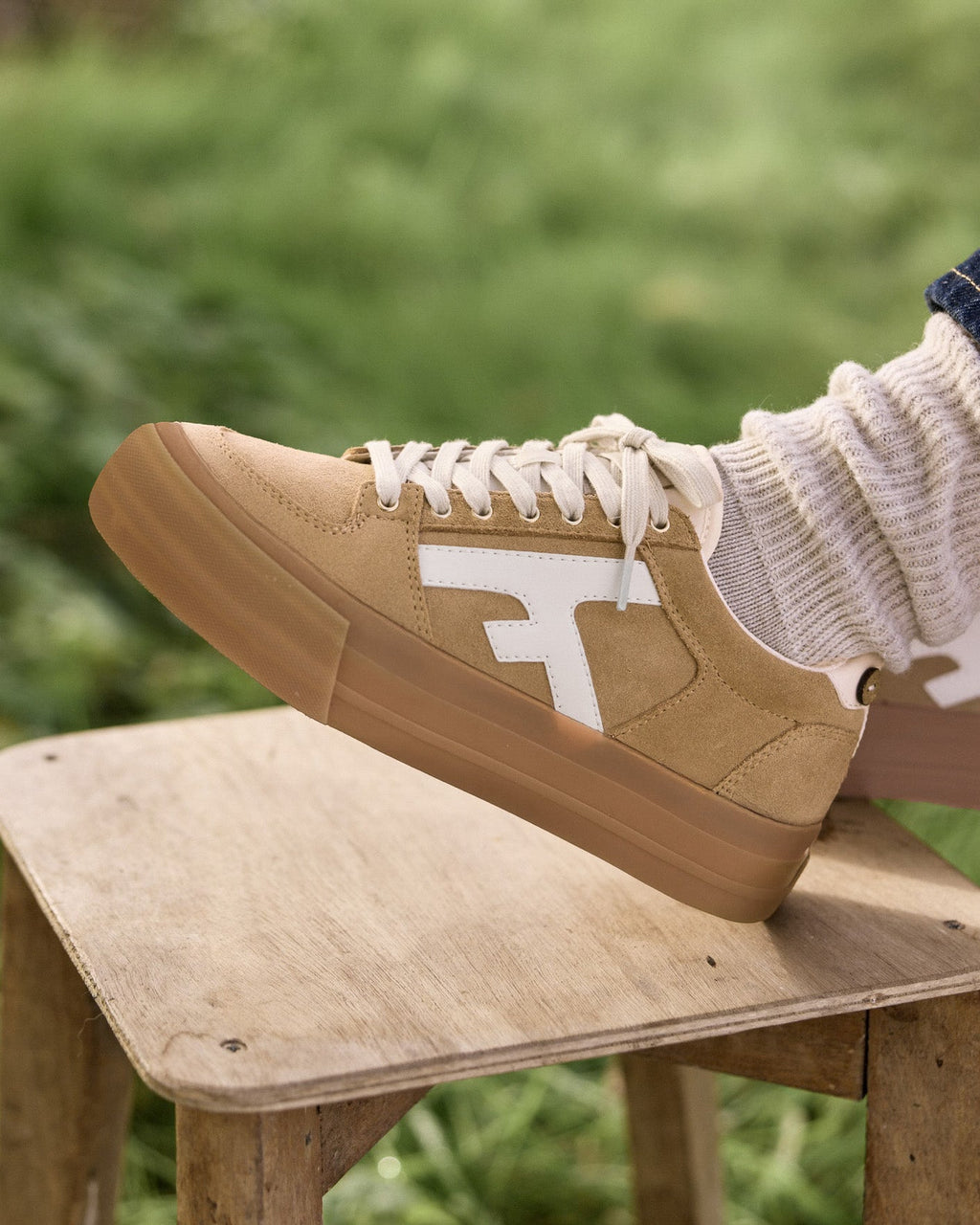 Platform Sneakers Suède Leer Zand