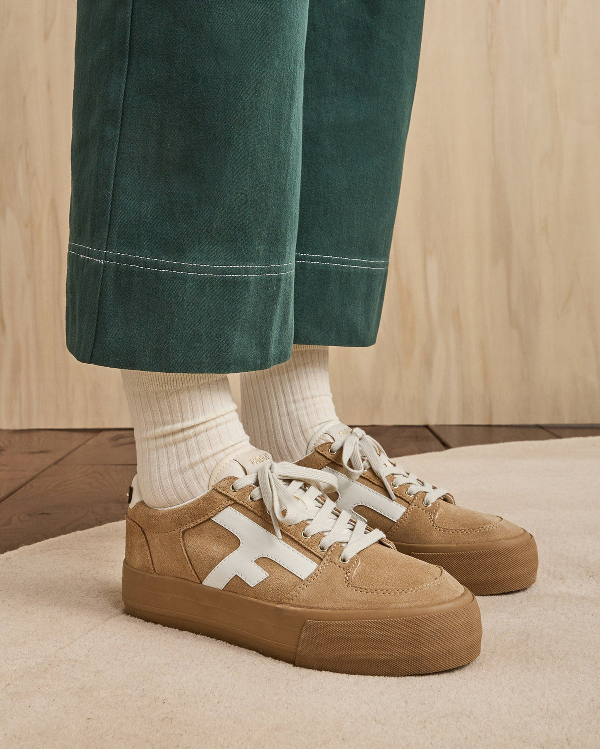 Platform Sneakers Suède Leer Zand
