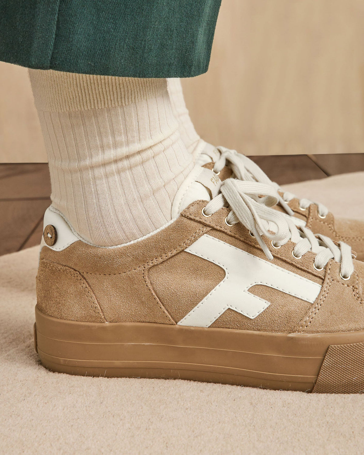 Platform Sneakers Suède Leer Zand