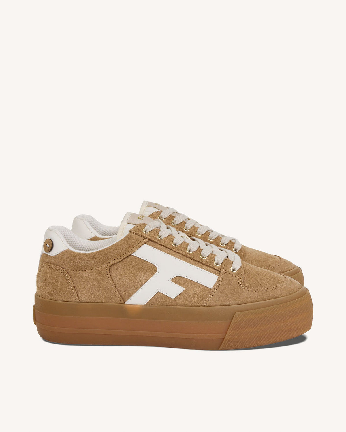 Platform Sneakers Suède Leer Zand