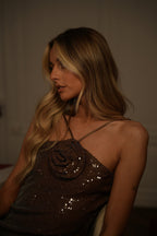 Dora Sequin Dress - Taupe