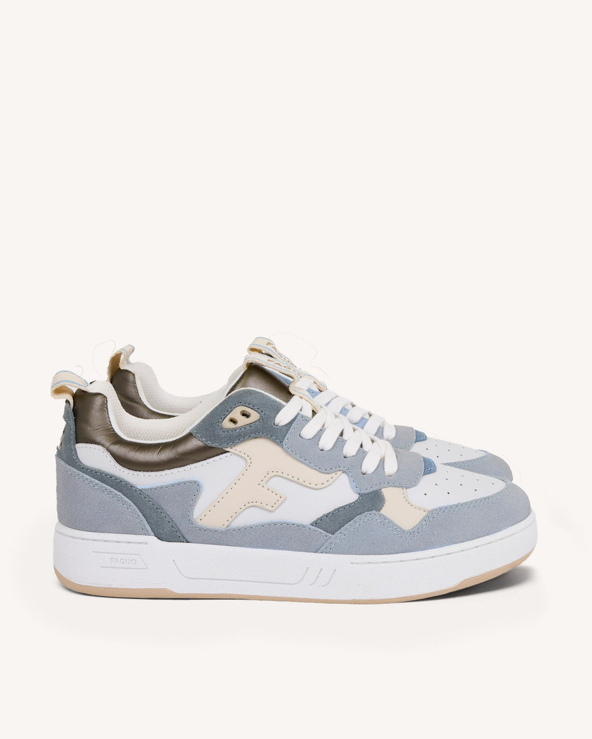 Sneakers Van Suèdeléer Ecru En Lichtblauw