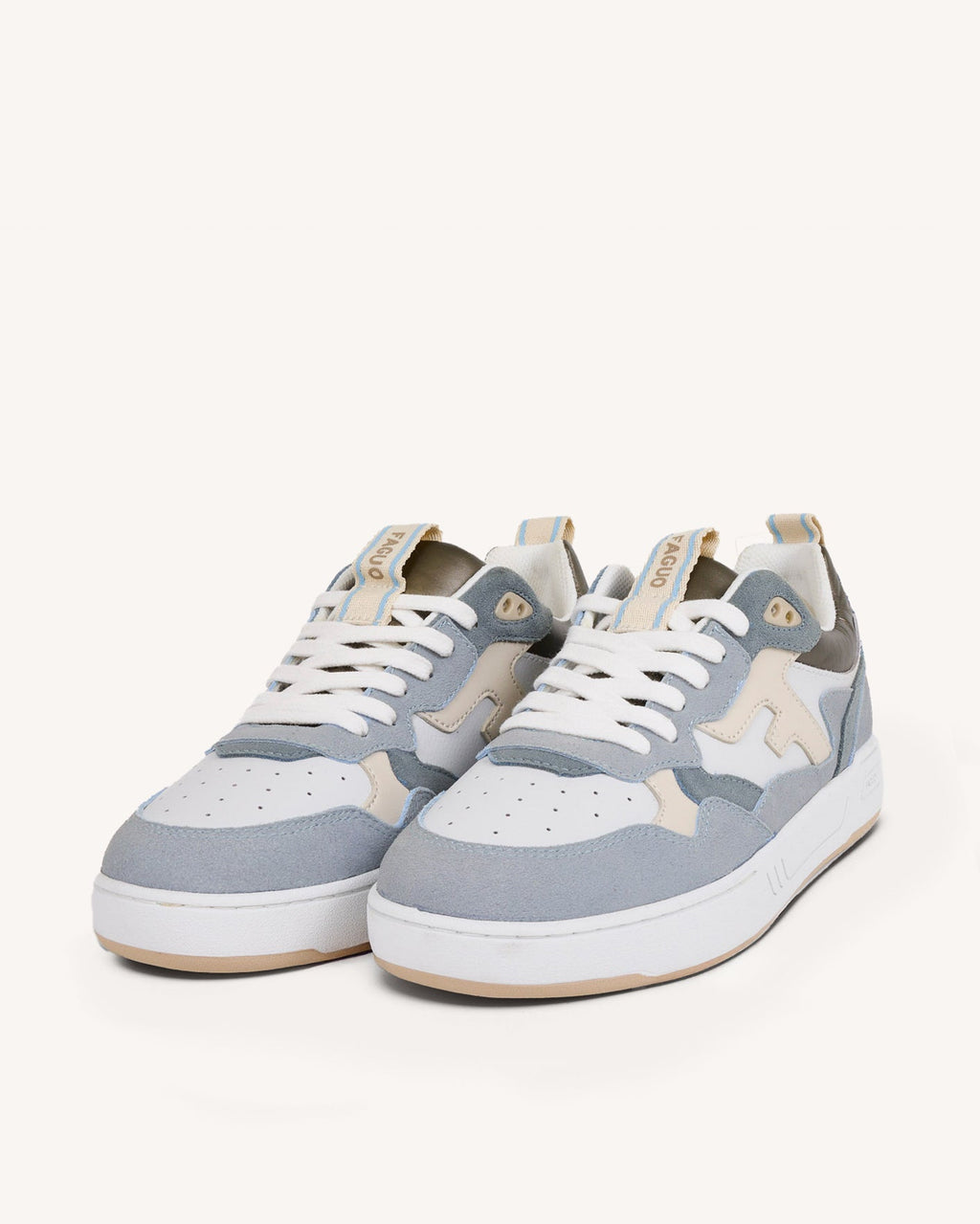 Sneakers Van Suèdeléer Ecru En Lichtblauw