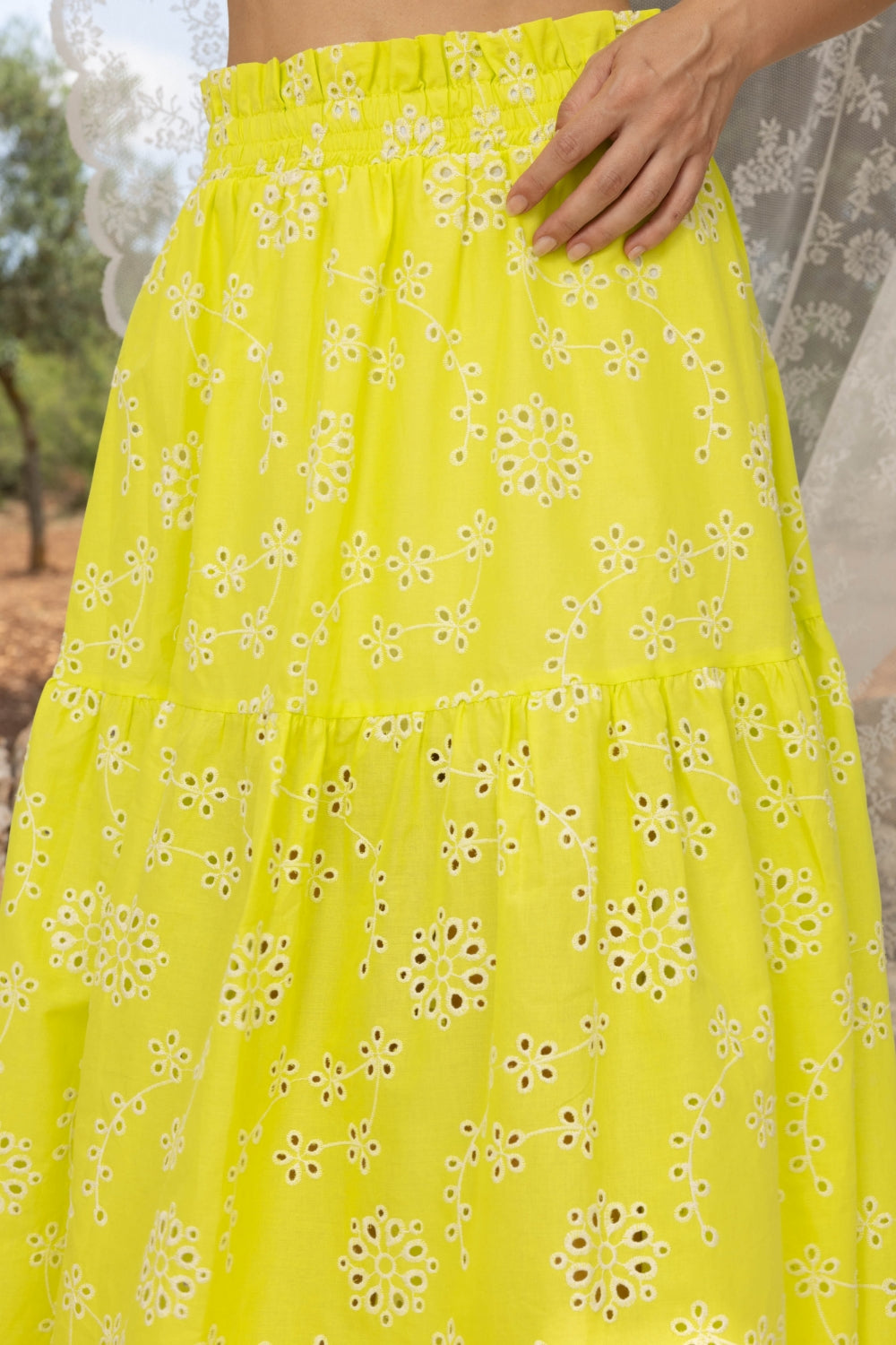 La Maxi Jupe Nuria Broderie Anglaise Jaune Citron