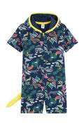 Mono Con Capucha - Azul Marino Y Verde - Niño