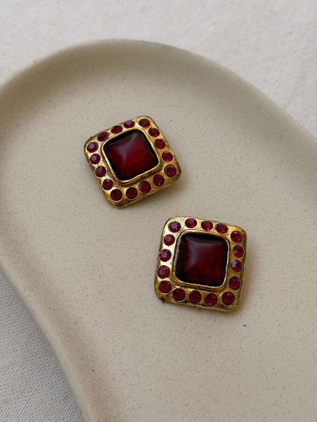 Pendientes Vintage - Cabujones Rojos Y Strass