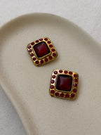 Pendientes Vintage - Cabujones Rojos Y Strass