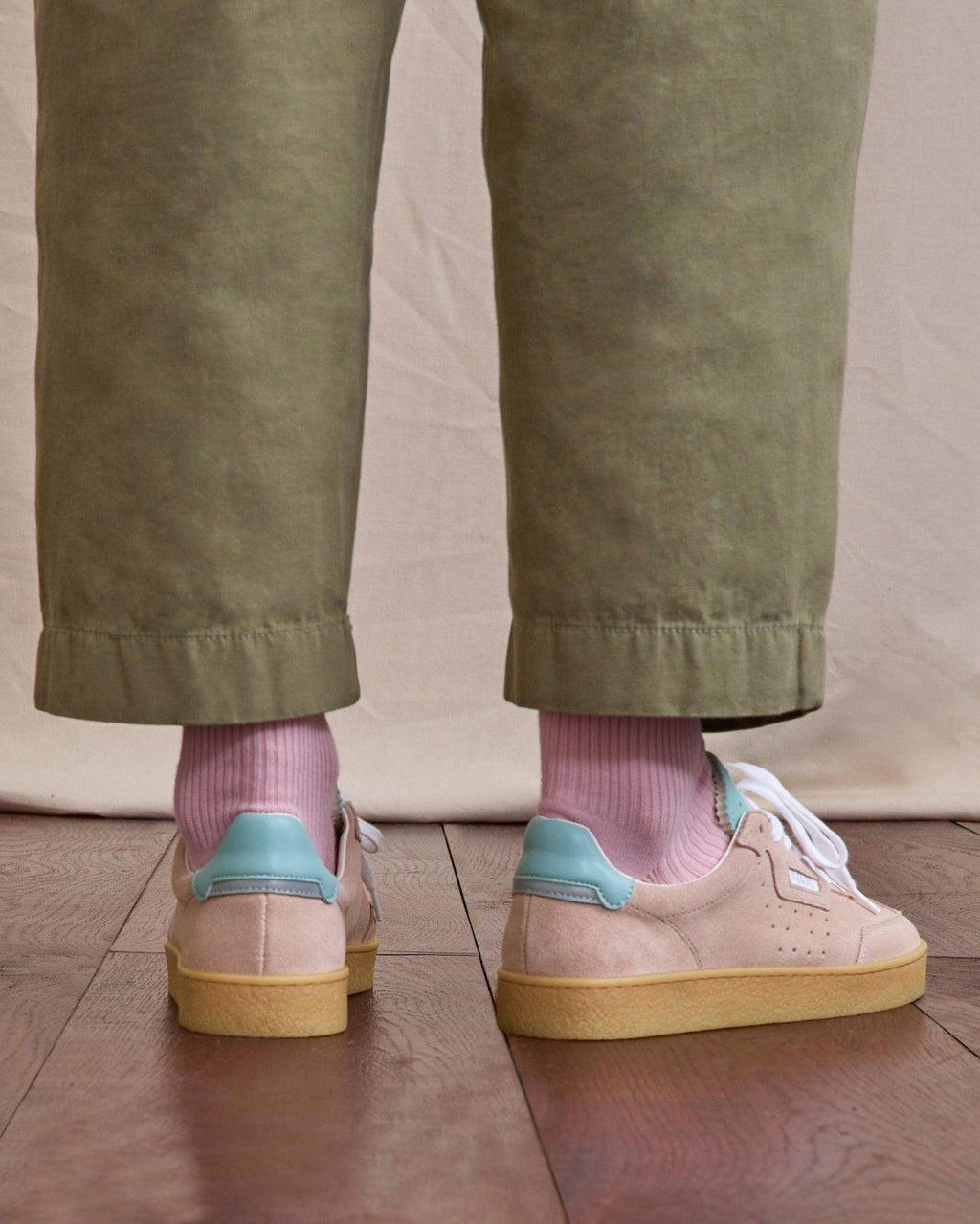 Sneakersy Ze Skóry Zamszowej Szaroróżowe