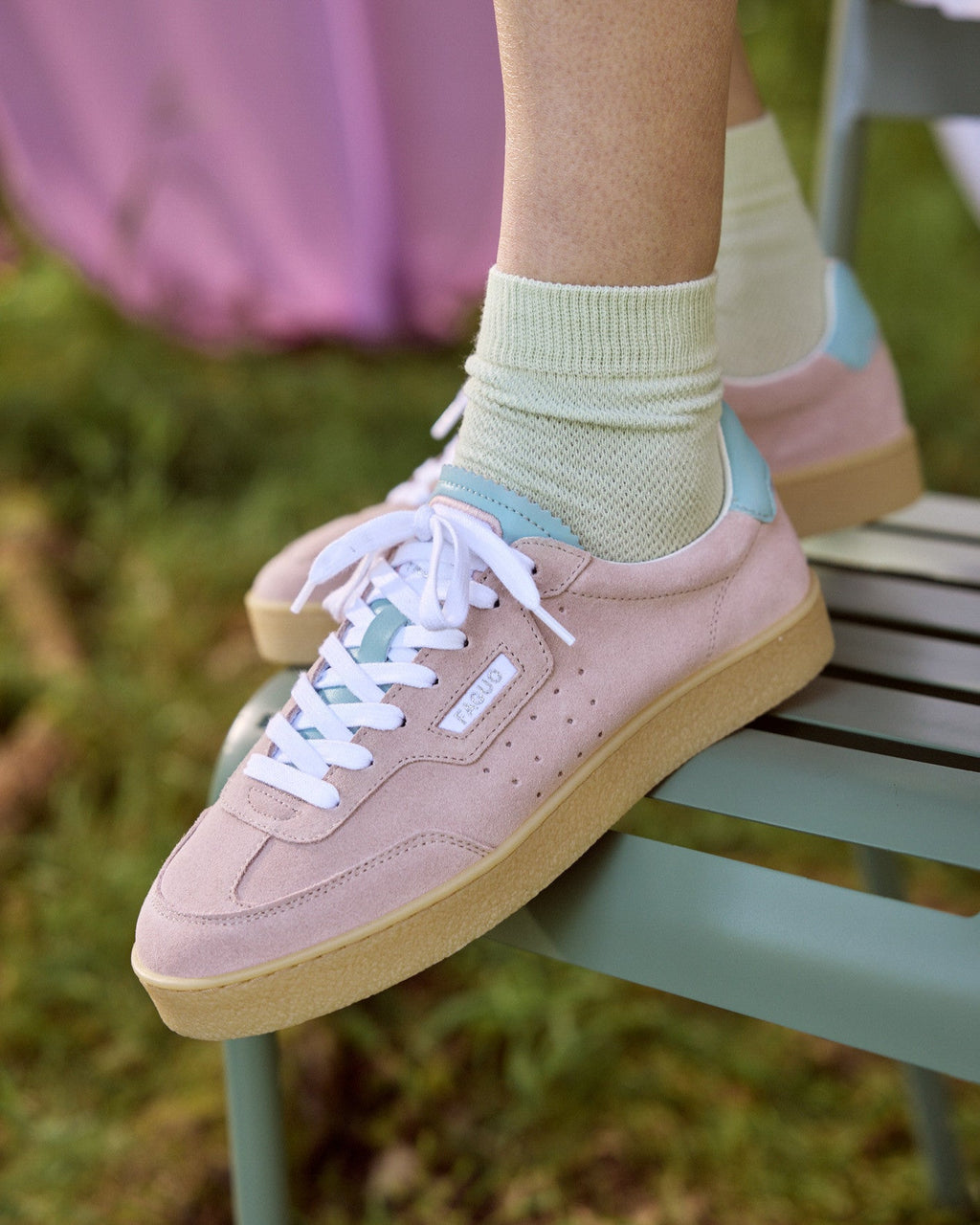 Sneakersy Ze Skóry Zamszowej Szaroróżowe