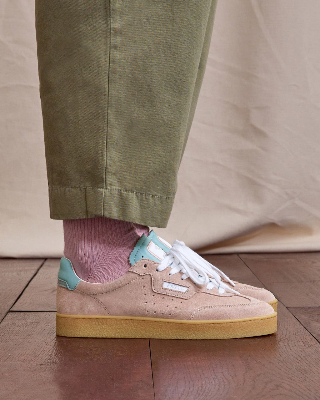Sneakersy Ze Skóry Zamszowej Szaroróżowe